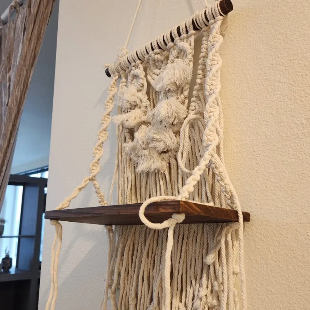 UO Single Tier Macrame Boho Wall Hanging Shelf